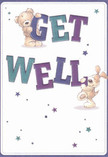 Brimming with cheerful optimism, this get well card is a tableau of kindness and gentle encouragement that would feel at home in West Wickham's friendly neighborhoods. Two lovable characters-a teddy bear with plushy, huggable fur and a floppy-eared puppy-emerge playfully from a softly radiant cream background. Vivid indigo and teal letters, spelling out 'Get Well,' leap dynamically from the scene, capturing attention with their youthful energy. Around the characters, whimsical stars sparkle in gradients of purple and blue, infusing the card with an aura of hope like the vibrant first days of spring at Croydon Road Recreation Ground. The bear's and puppy's expressive faces, rendered with exquisite attention to detail, radiate warmth, comfort, and a reassuring innocence reminiscent of the heartfelt bouquets Florist West Wickham prepares for families across BR4. The composition is light and airy, inviting you to imagine the tangible softness of the illustrated fur and the heartfelt embrace the scene embodies. This card isn't just a message-it's an invitation to heal, crafted for those seeking a touch of joy and neighborly care during recovery.